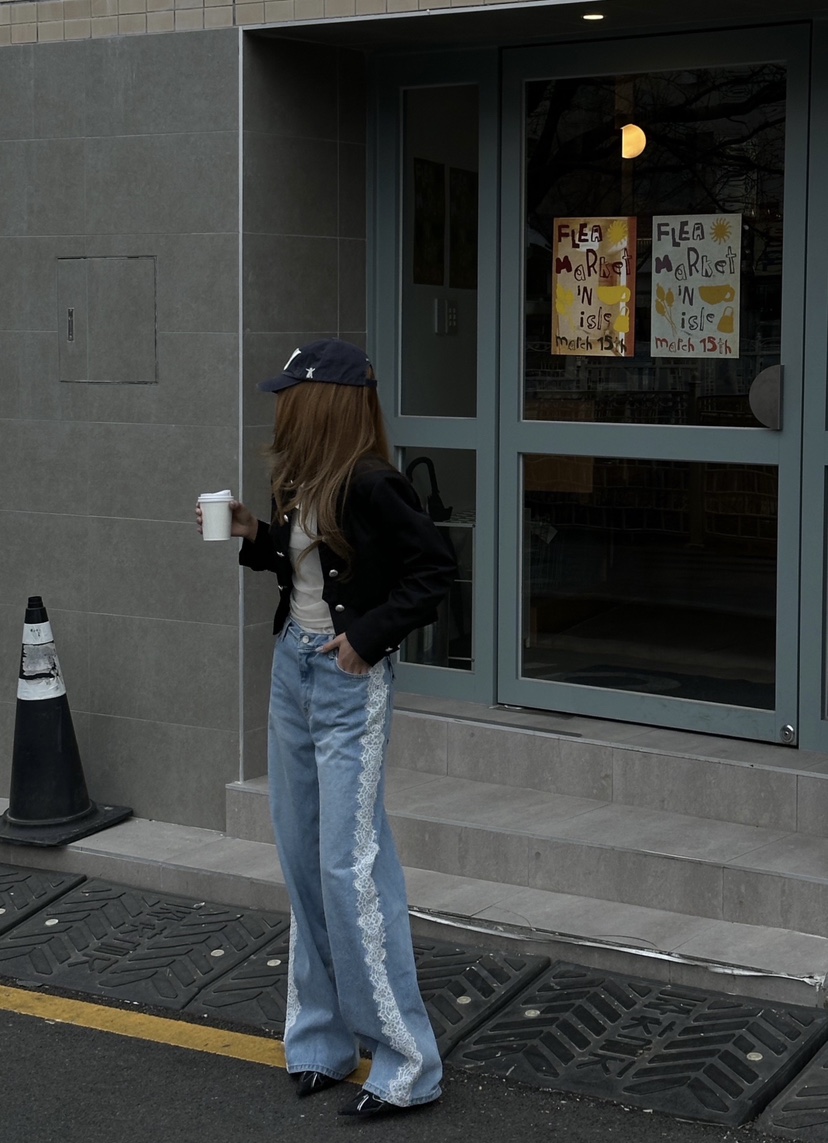 ZEROZERO韓國東大門代購女裝新款人氣牛仔褲腰帶蕾絲紐扣ZEROZERO牛仔褲