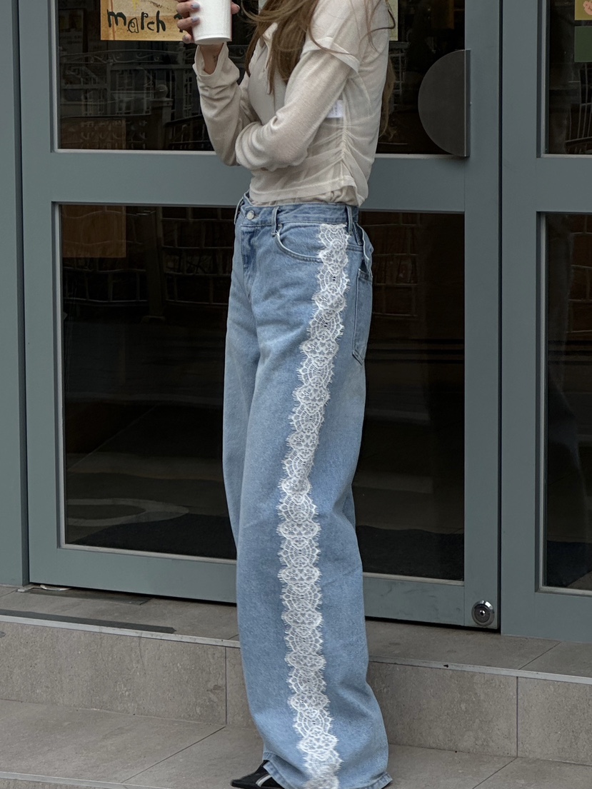 ZEROZERO韓國東大門代購女裝新款人氣牛仔褲腰帶蕾絲紐扣ZEROZERO牛仔褲