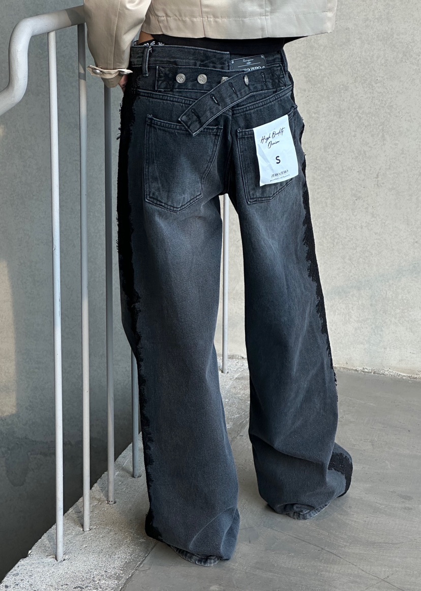 ZEROZERO韓國東大門代購女裝新款人氣牛仔褲腰帶蕾絲紐扣ZEROZERO牛仔褲