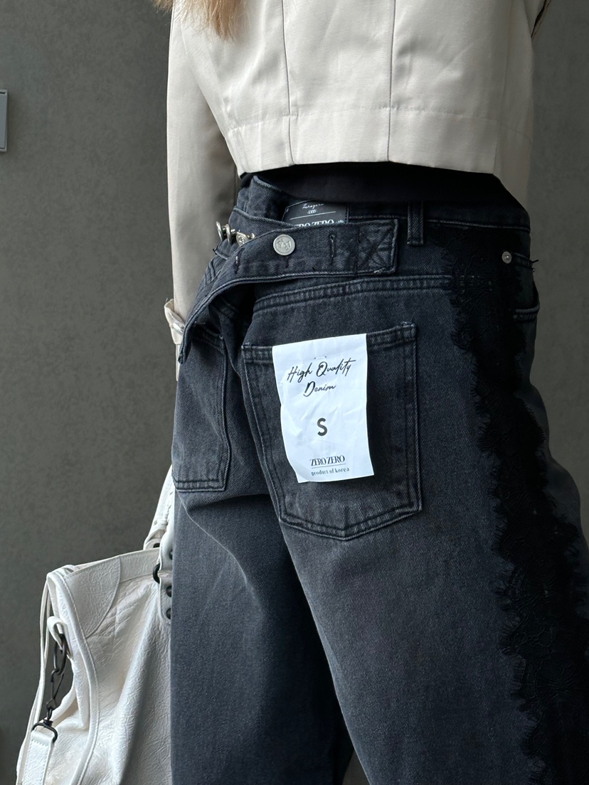 ZEROZERO韓國東大門代購女裝新款人氣牛仔褲腰帶蕾絲紐扣ZEROZERO牛仔褲