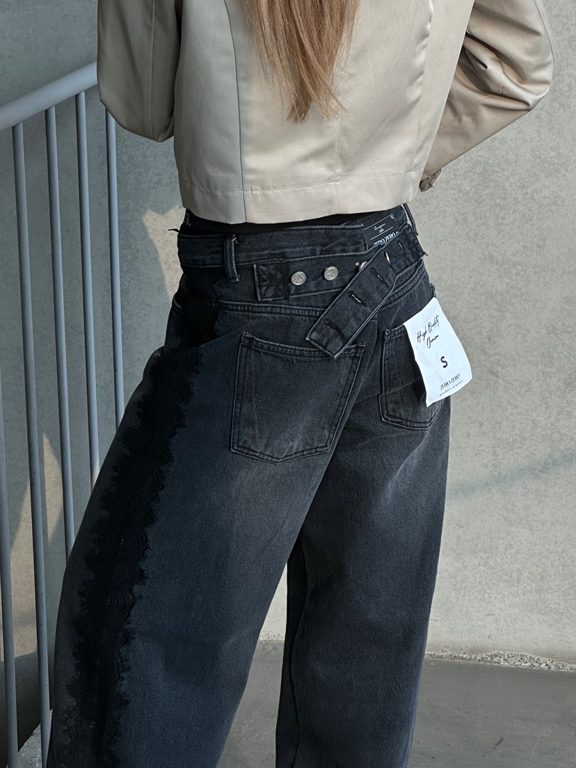 ZEROZERO韓國東大門代購女裝新款人氣牛仔褲腰帶蕾絲紐扣ZEROZERO牛仔褲