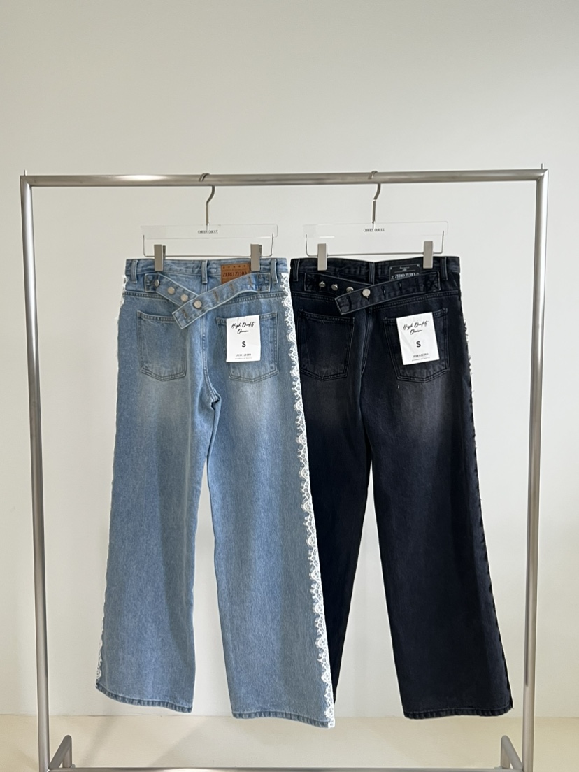 ZEROZERO韓國東大門代購女裝新款人氣牛仔褲腰帶蕾絲紐扣ZEROZERO牛仔褲