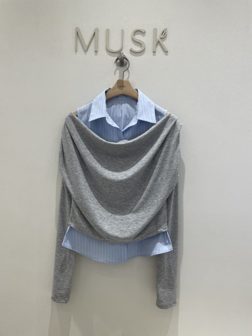 MUSK韓國直郵實拍女裝新品休閑熱賣職業時尚針織衫假兩件MUSK針織衫圖色1