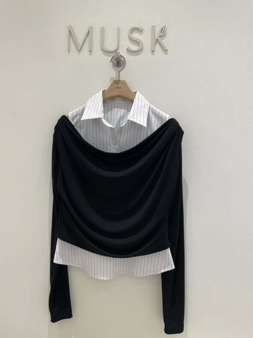 MUSK韓國直郵實拍女裝新品休閑熱賣職業時尚針織衫假兩件MUSK針織衫圖色2