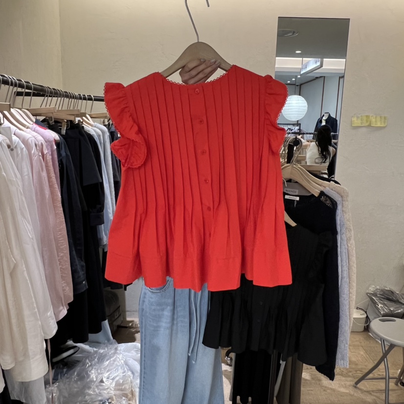 W AND J韓國東大門代購女士新款推薦襯衫蕾絲衫荷葉邊褶裥W AND J襯衫/蕾絲衫