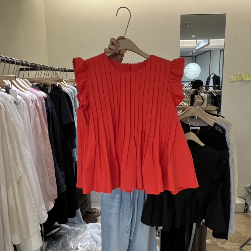 W AND J韓國東大門代購女士新款推薦襯衫蕾絲衫荷葉邊褶裥W AND J襯衫/蕾絲衫圖色1