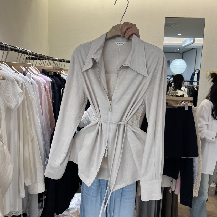 W AND J韓國東大門代購女士新品熱賣26春夏夾克含腰繩拉鏈W AND J夾克圖色2