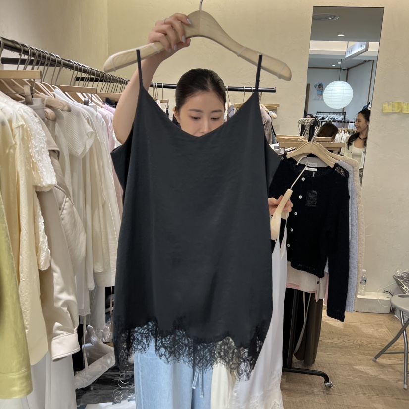 W AND J韓國東大門代購女士新品26春夏熱賣吊帶背心蕾絲W AND J吊帶/背心圖色2