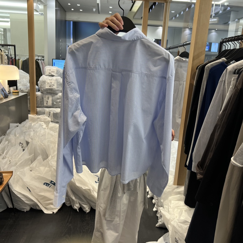 OBJECT韓國代購女士新品時尚休閑推薦熱賣襯衫蕾絲衫條紋OBJECT襯衫/蕾絲衫