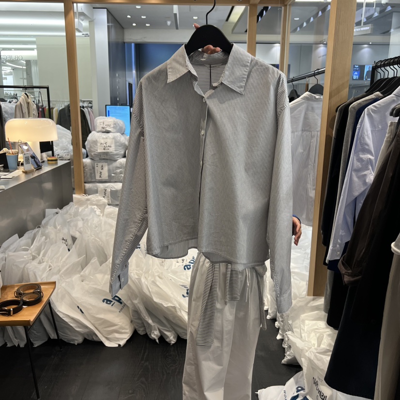 OBJECT韓國代購女士新品時尚休閑推薦熱賣襯衫蕾絲衫條紋OBJECT襯衫/蕾絲衫圖色1