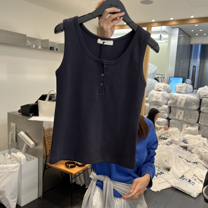 OBJECT韓國東大門直郵女裝新款職業26春夏吊帶背心華夫格OBJECT吊帶/背心圖色1