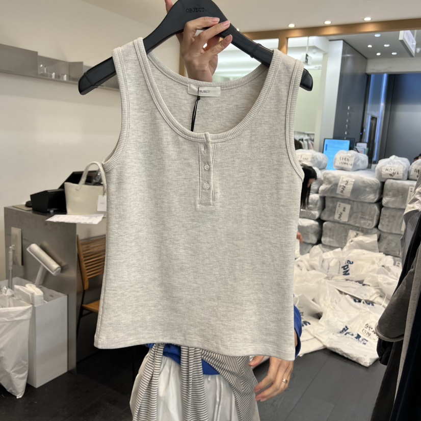 OBJECT韓國東大門直郵女裝新款職業26春夏吊帶背心華夫格OBJECT吊帶/背心圖色2