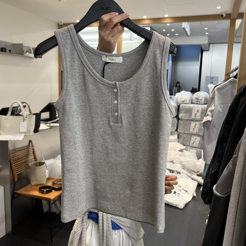 OBJECT韓國東大門直郵女裝新款職業26春夏吊帶背心華夫格OBJECT吊帶/背心圖色3