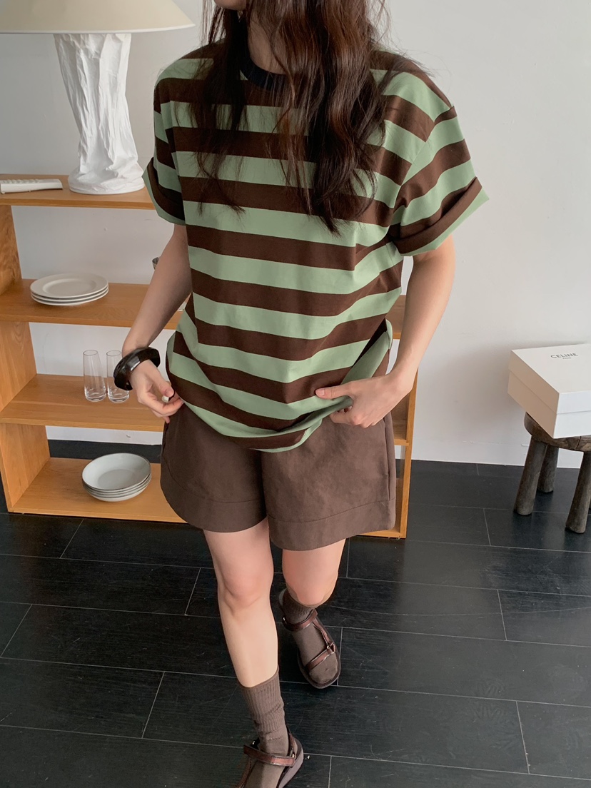 CAMEL-P韓國直郵實拍女士新款時尚T恤條紋Came_l 家T恤