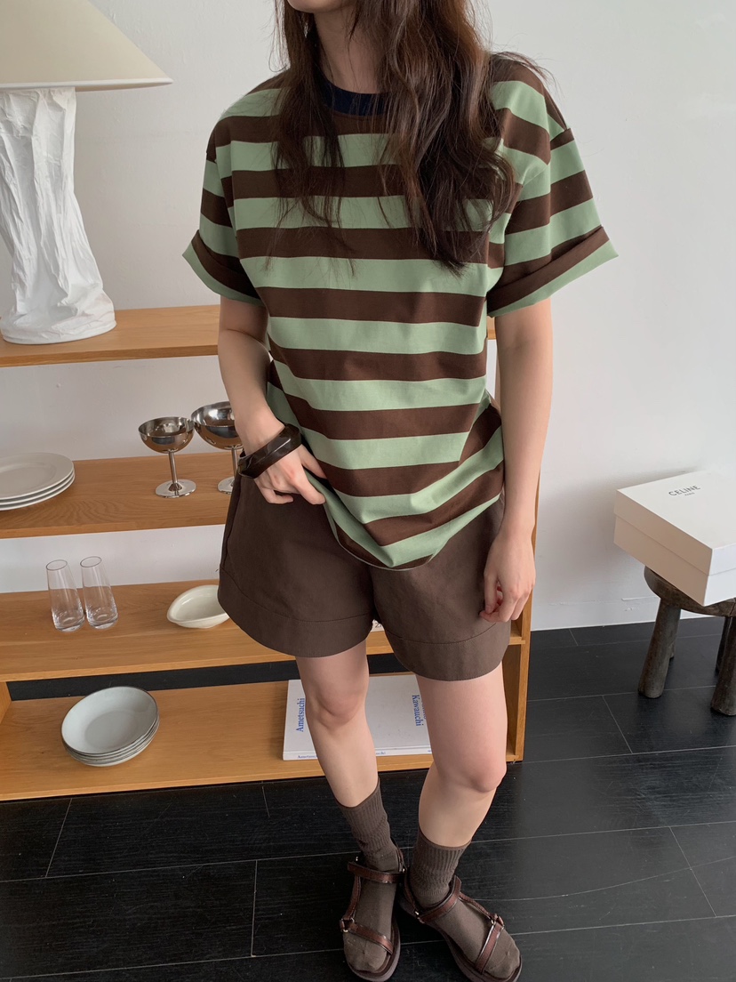 CAMEL-P韓國直郵實拍女士新款時尚T恤條紋Came_l 家T恤