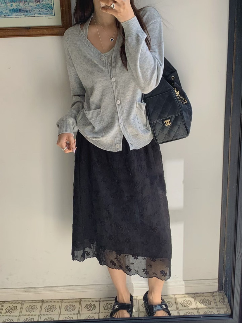 LA CREME韓國代購女裝新款休閑26春夏職業半身裙中短裙刺繡LA CREME半身裙/中短裙