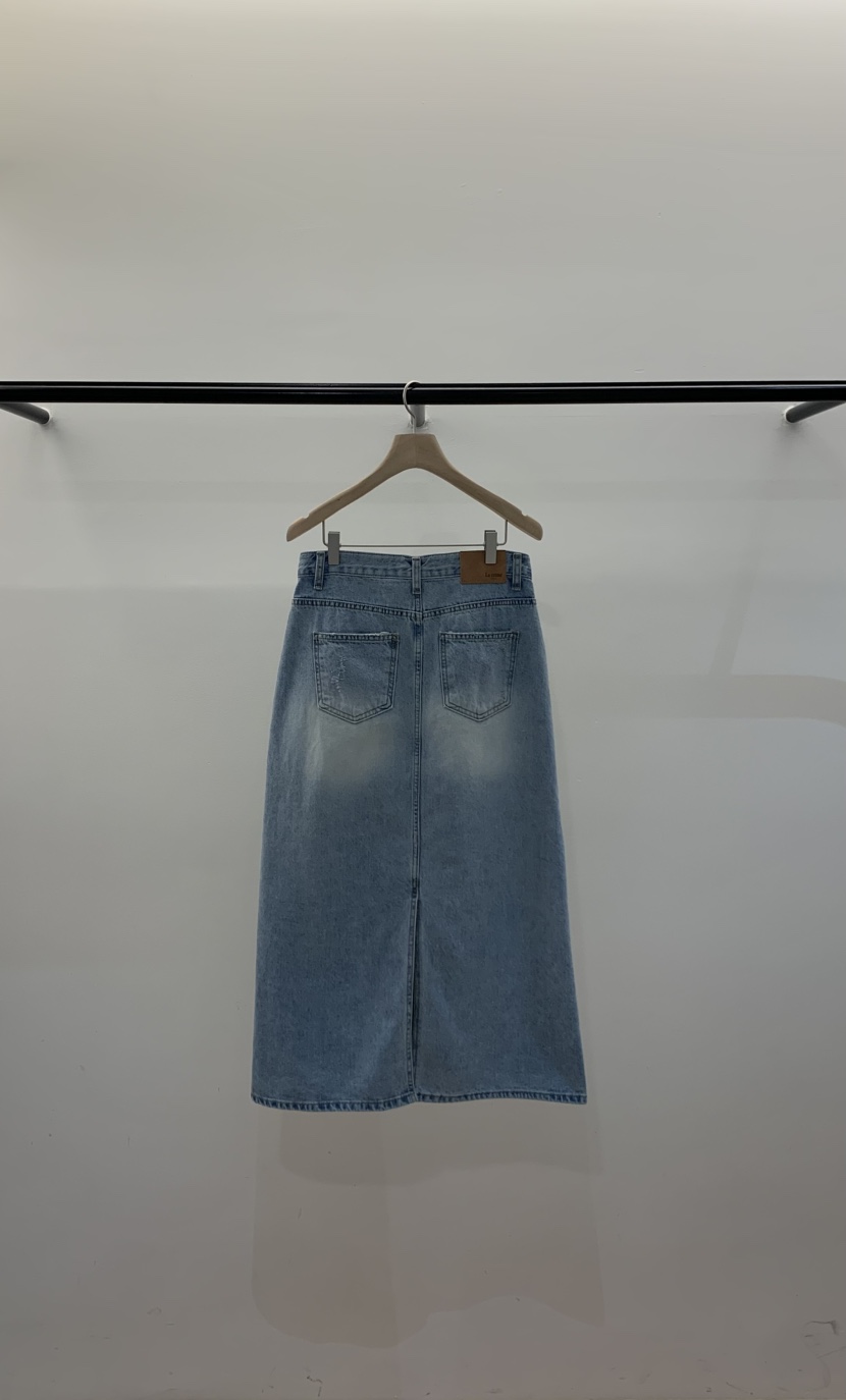 LA CREME韓國直郵實拍女裝新款熱賣人氣職業長裙水洗牛仔布LA CREME長裙