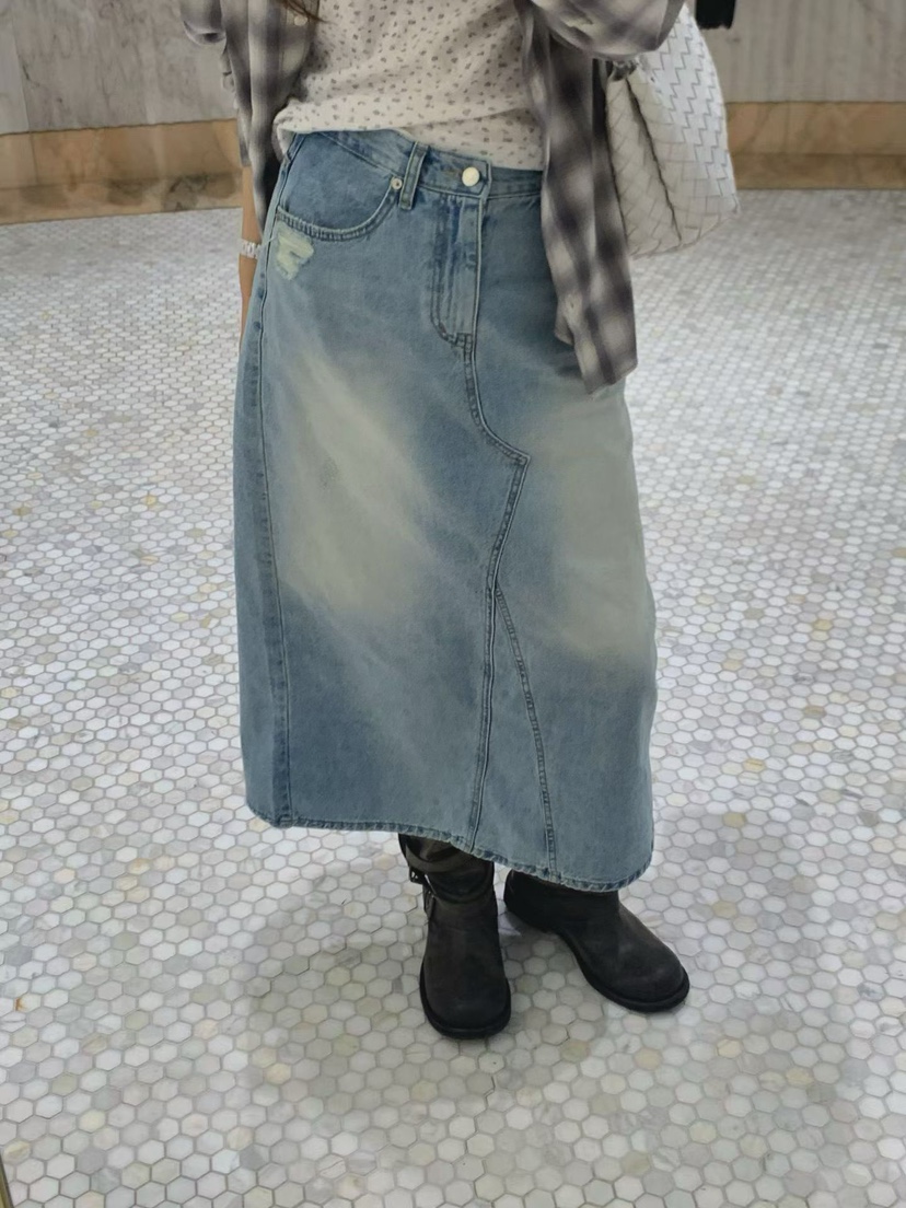 LA CREME韓國直郵實拍女裝新款熱賣人氣職業長裙水洗牛仔布LA CREME長裙