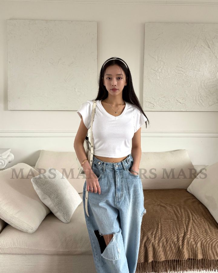 mars韓國代購女裝新款26春夏熱賣職業人氣休閑推薦T恤V領marsT恤