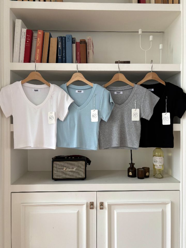 mars韓國代購女裝新款26春夏熱賣職業人氣休閑推薦T恤V領marsT恤