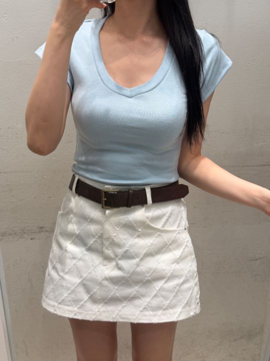 mars韓國代購女裝新款26春夏熱賣職業人氣休閑推薦T恤V領marsT恤圖色4