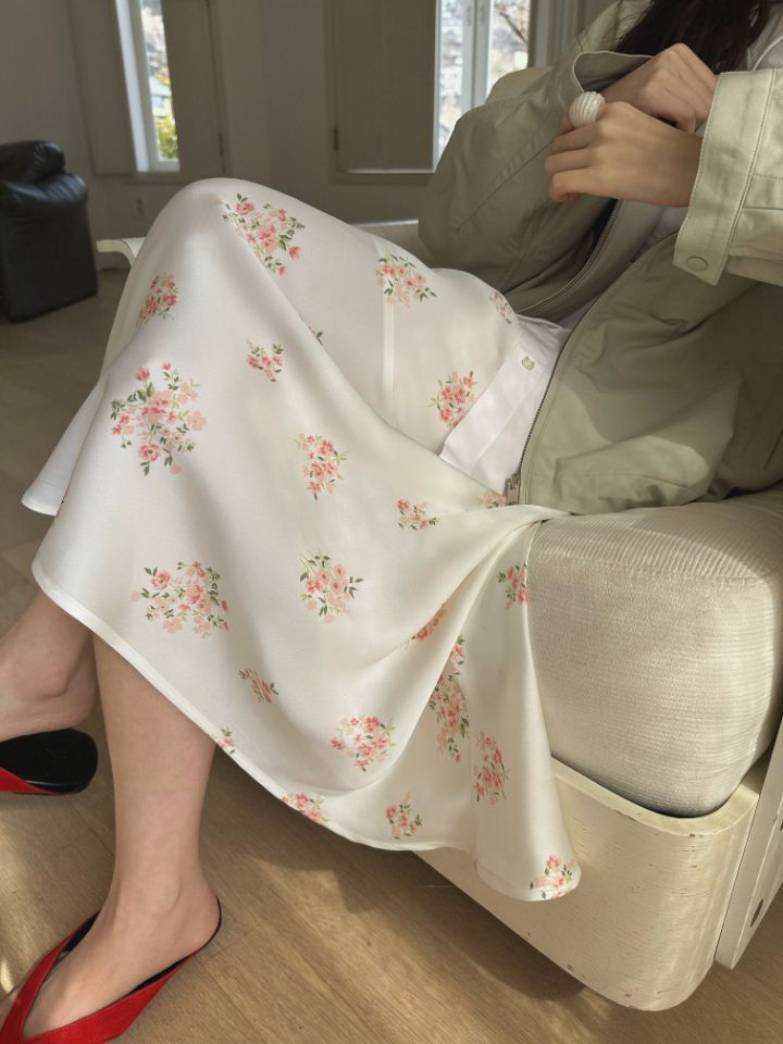 MARE韓國代購女士新品人氣時尚熱賣休閑26春夏長裙花朵緞面MARE長裙