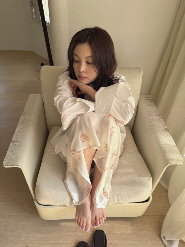 MARE韓國代購女士新品人氣時尚熱賣休閑26春夏長裙花朵緞面MARE長裙