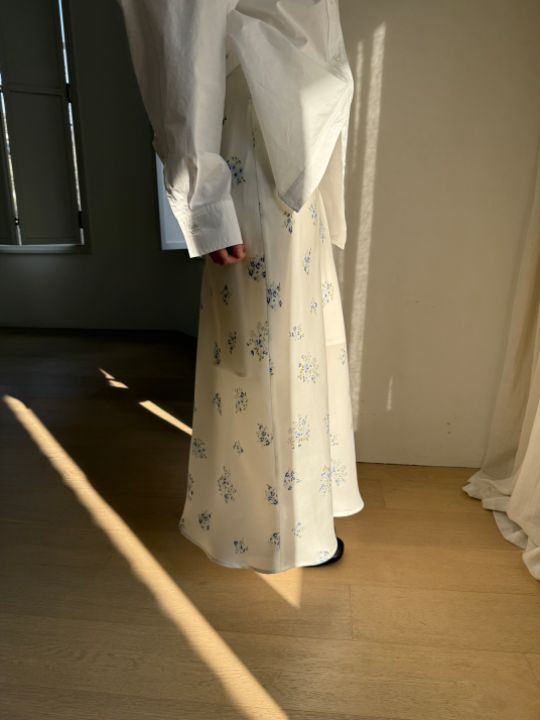 MARE韓國代購女士新品人氣時尚熱賣休閑26春夏長裙花朵緞面MARE長裙