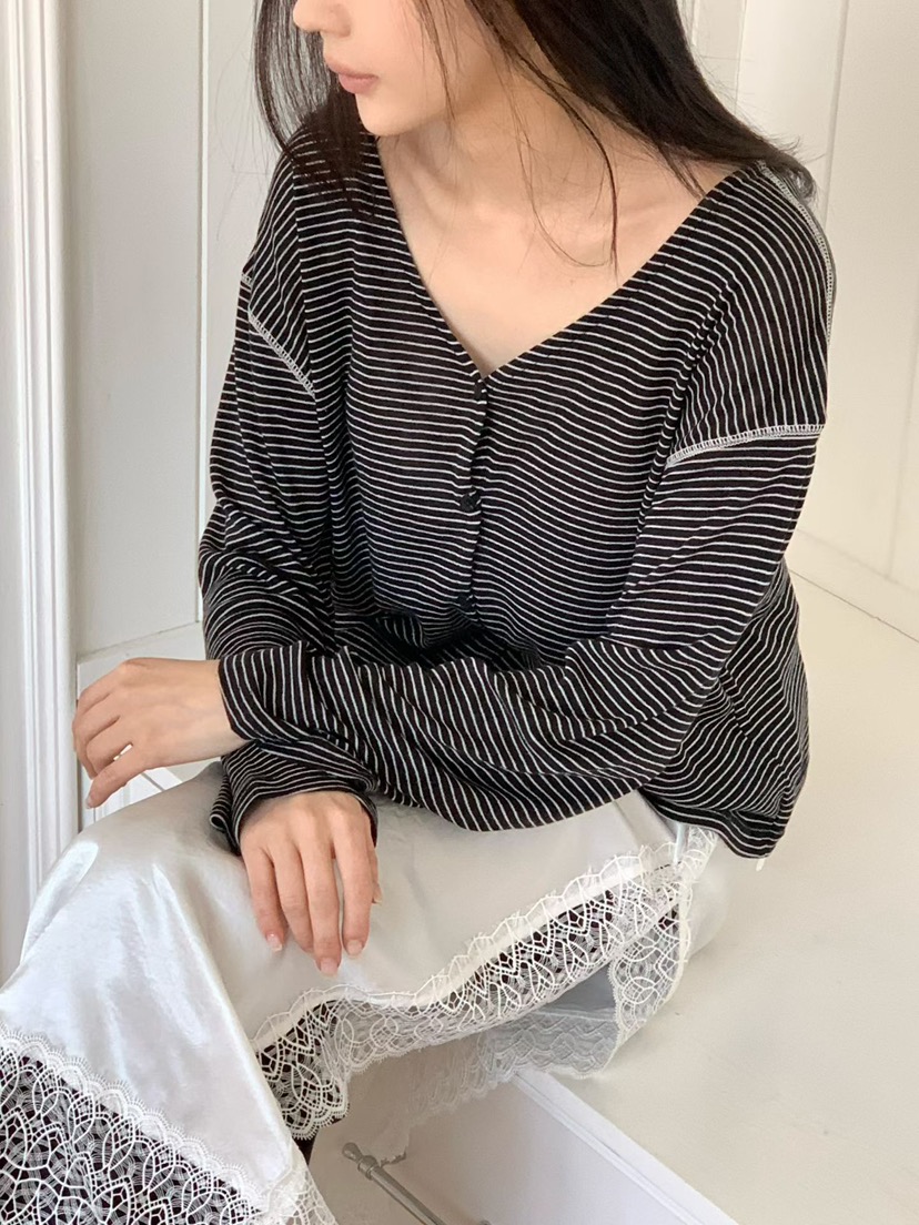 BINUS韓國東大門代購女裝新品休閑時尚職業長袖T恤開襟衫BINUS長袖T恤