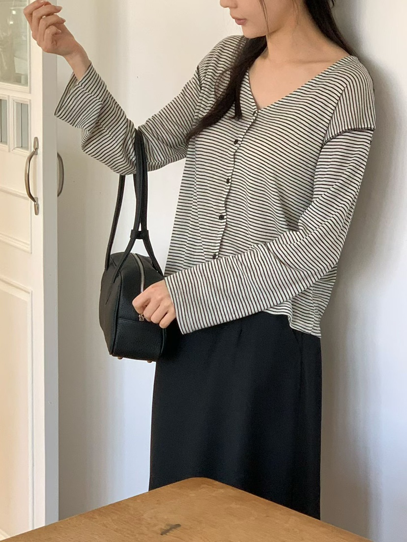 BINUS韓國東大門代購女裝新品休閑時尚職業長袖T恤開襟衫BINUS長袖T恤