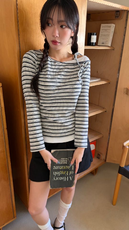 HEY/TO SEWING韓國東大門直郵女士新品26春夏長袖T恤假兩件BY HEY/TO SEWING長袖T恤