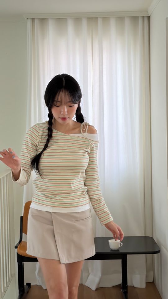 HEY/TO SEWING韓國東大門直郵女士新品26春夏長袖T恤假兩件BY HEY/TO SEWING長袖T恤