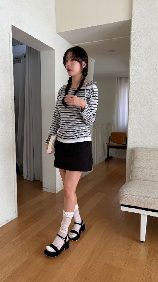 HEY/TO SEWING韓國東大門直郵女士新品26春夏長袖T恤假兩件BY HEY/TO SEWING長袖T恤