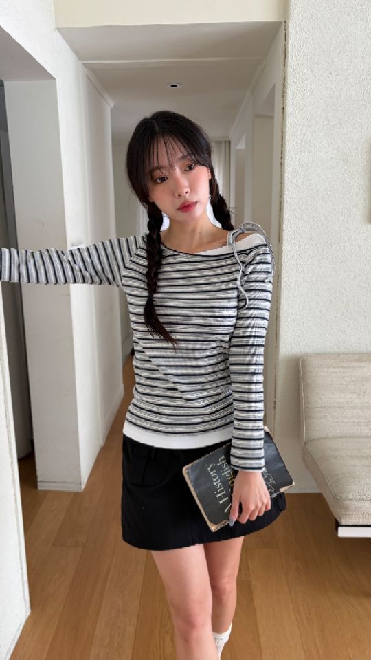 HEY/TO SEWING韓國東大門直郵女士新品26春夏長袖T恤假兩件BY HEY/TO SEWING長袖T恤