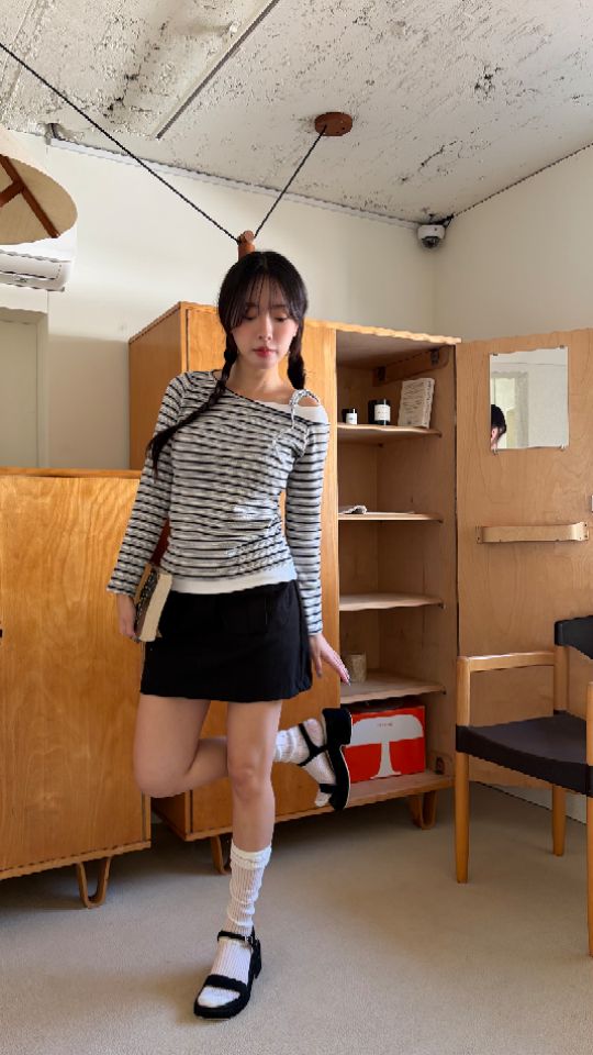 HEY/TO SEWING韓國東大門直郵女士新品26春夏長袖T恤假兩件BY HEY/TO SEWING長袖T恤