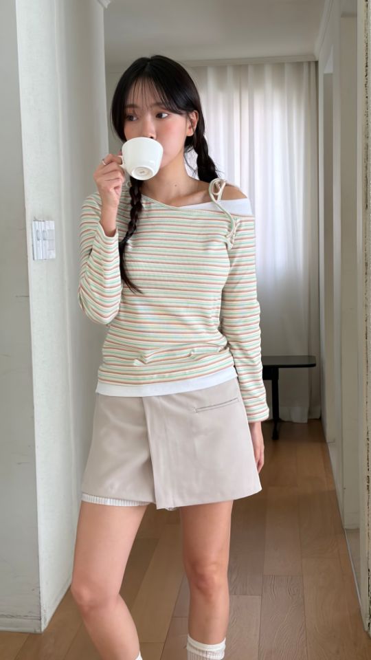 HEY/TO SEWING韓國東大門直郵女士新品26春夏長袖T恤假兩件BY HEY/TO SEWING長袖T恤圖色2