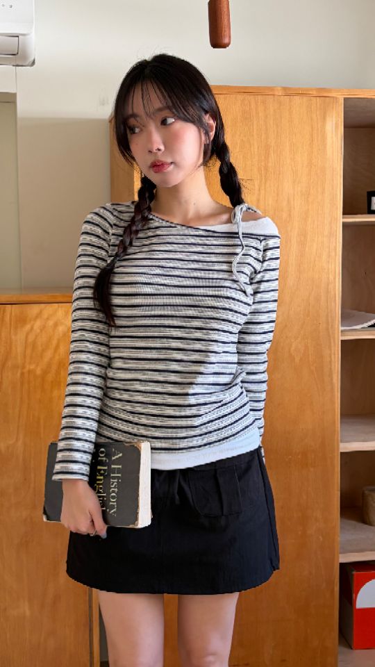 HEY/TO SEWING韓國東大門直郵女士新品26春夏長袖T恤假兩件BY HEY/TO SEWING長袖T恤圖色3