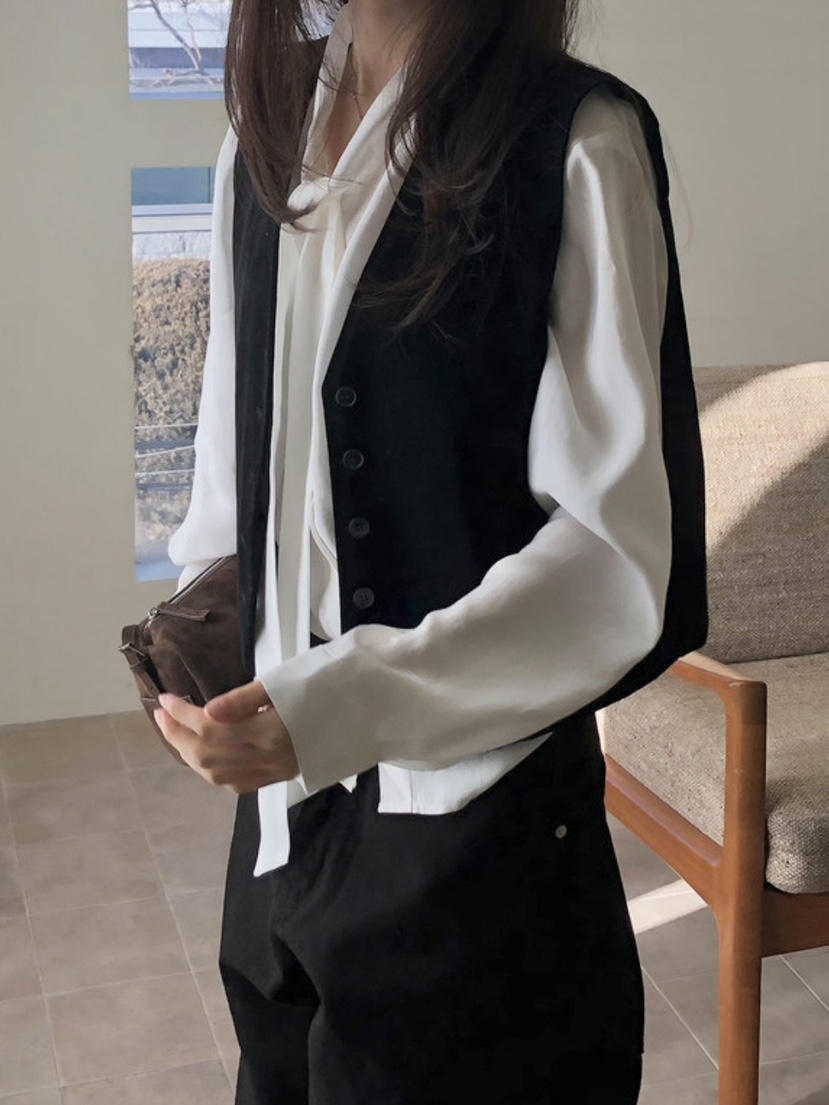 WOOD韓國代購女士新款26春夏熱賣人氣時尚推薦休閑馬甲麂皮WOOD馬甲