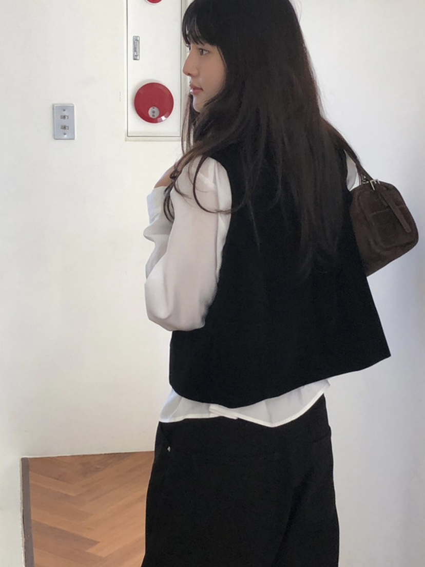 WOOD韓國代購女士新款26春夏熱賣人氣時尚推薦休閑馬甲麂皮WOOD馬甲