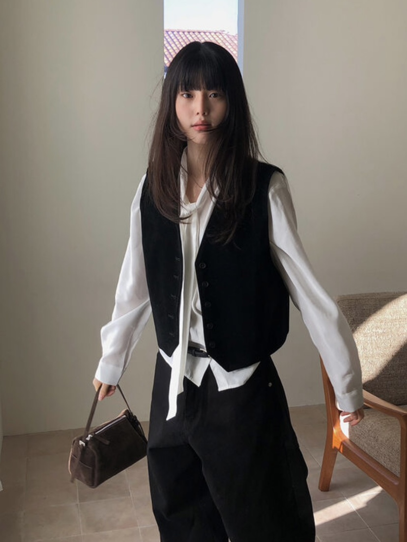 WOOD韓國代購女士新款26春夏熱賣人氣時尚推薦休閑馬甲麂皮WOOD馬甲