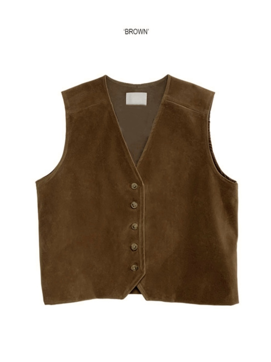 WOOD韓國代購女士新款26春夏熱賣人氣時尚推薦休閑馬甲麂皮WOOD馬甲圖色1