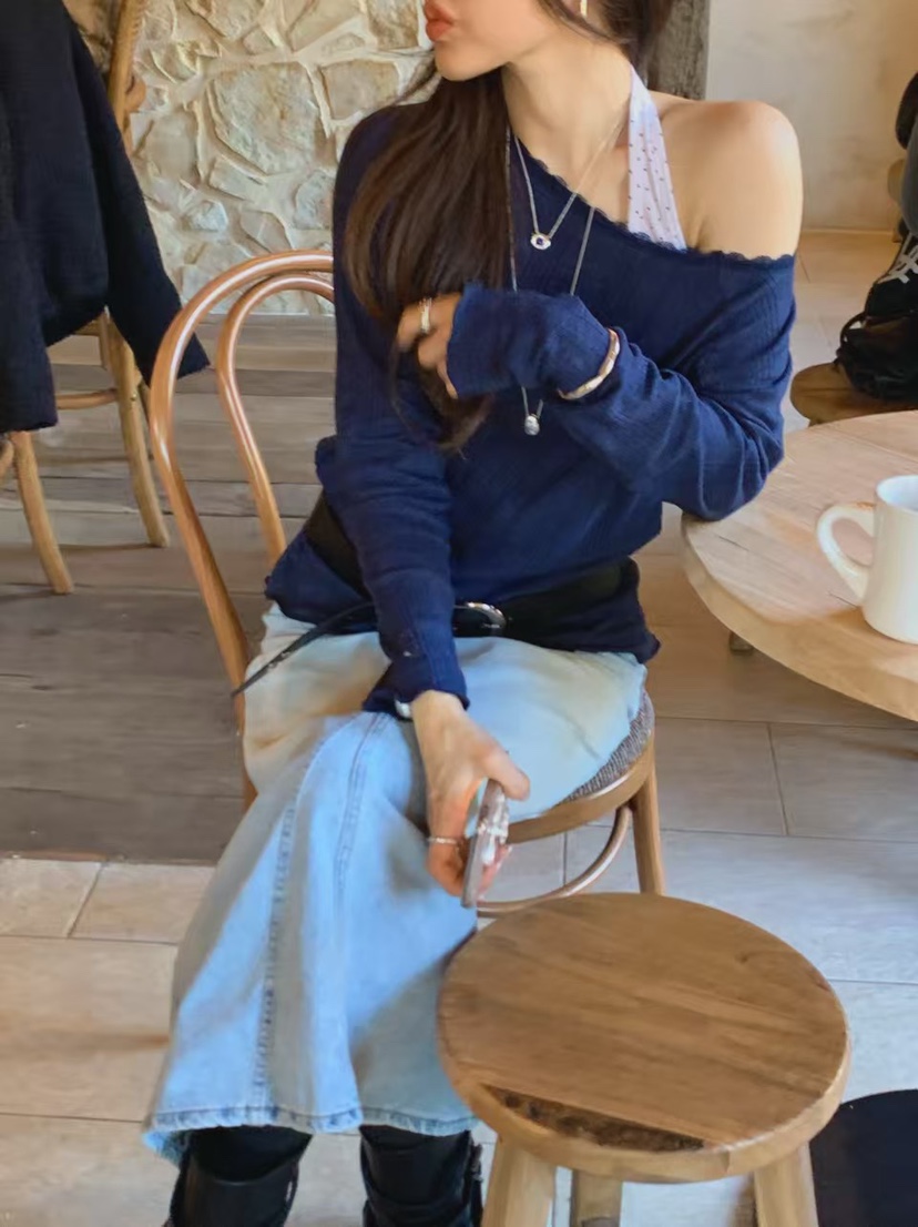 LA CREME韓國直郵實拍女士新品職業26春夏休閑長袖T恤蕾絲LA CREME長袖T恤