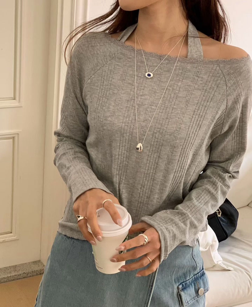 LA CREME韓國直郵實拍女士新品職業26春夏休閑長袖T恤蕾絲LA CREME長袖T恤