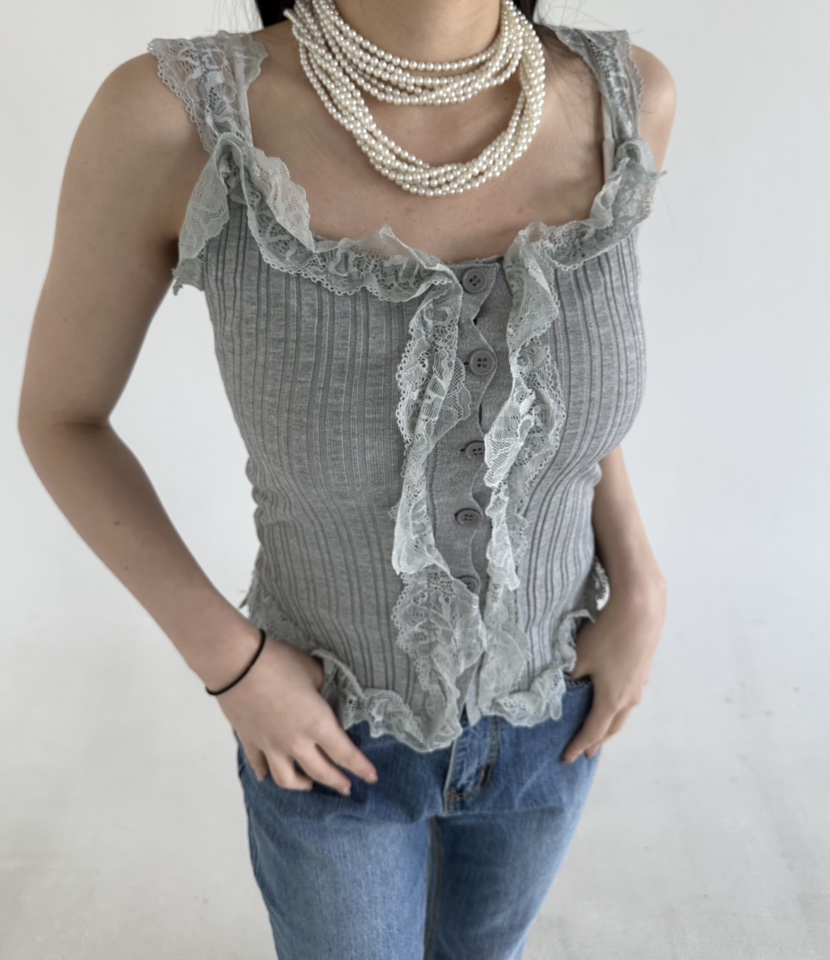 JENNY 1976韓國代購女裝新款休閑熱賣吊帶背心荷葉邊蕾絲JENNY 1976吊帶/背心