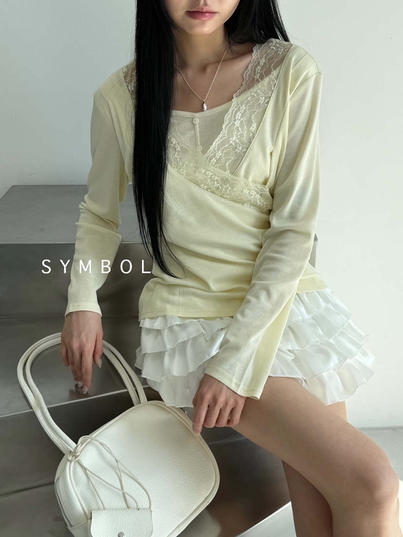 SYMBOL韓國東大門直郵女裝新款26春夏人氣職業長袖T恤蕾絲SYMBOL長袖T恤