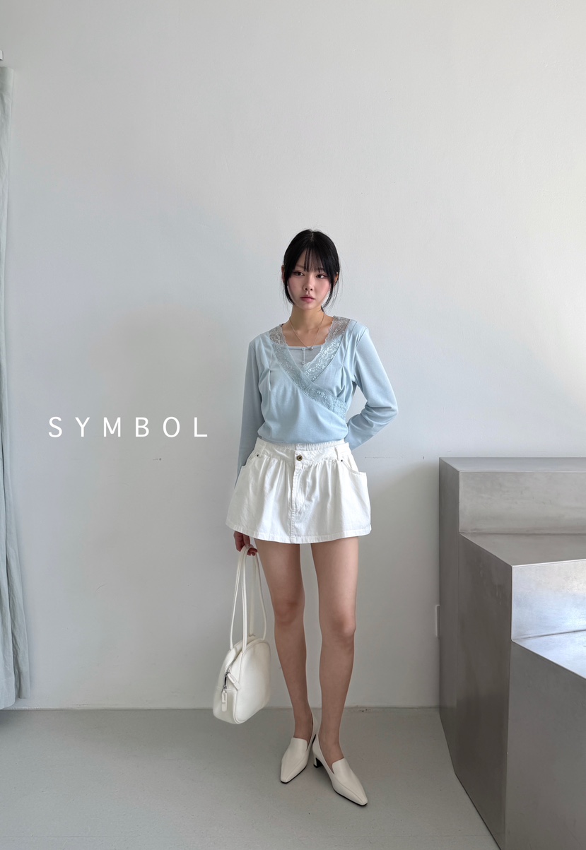 SYMBOL韓國東大門直郵女裝新款26春夏人氣職業長袖T恤蕾絲SYMBOL長袖T恤