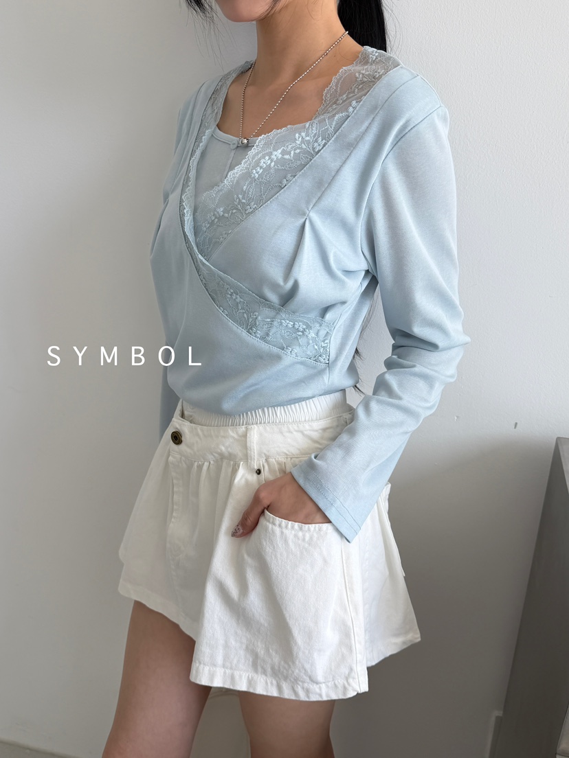 SYMBOL韓國東大門直郵女裝新款26春夏人氣職業長袖T恤蕾絲SYMBOL長袖T恤