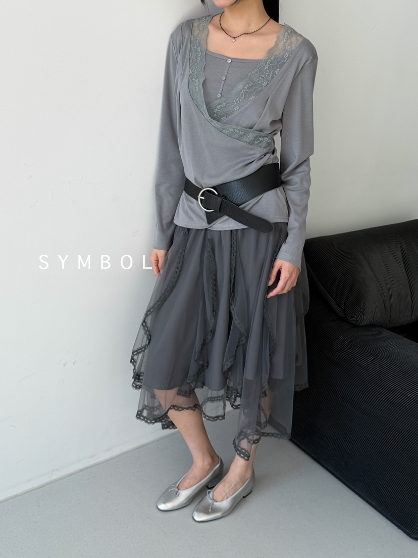 SYMBOL韓國東大門直郵女裝新款26春夏人氣職業長袖T恤蕾絲SYMBOL長袖T恤