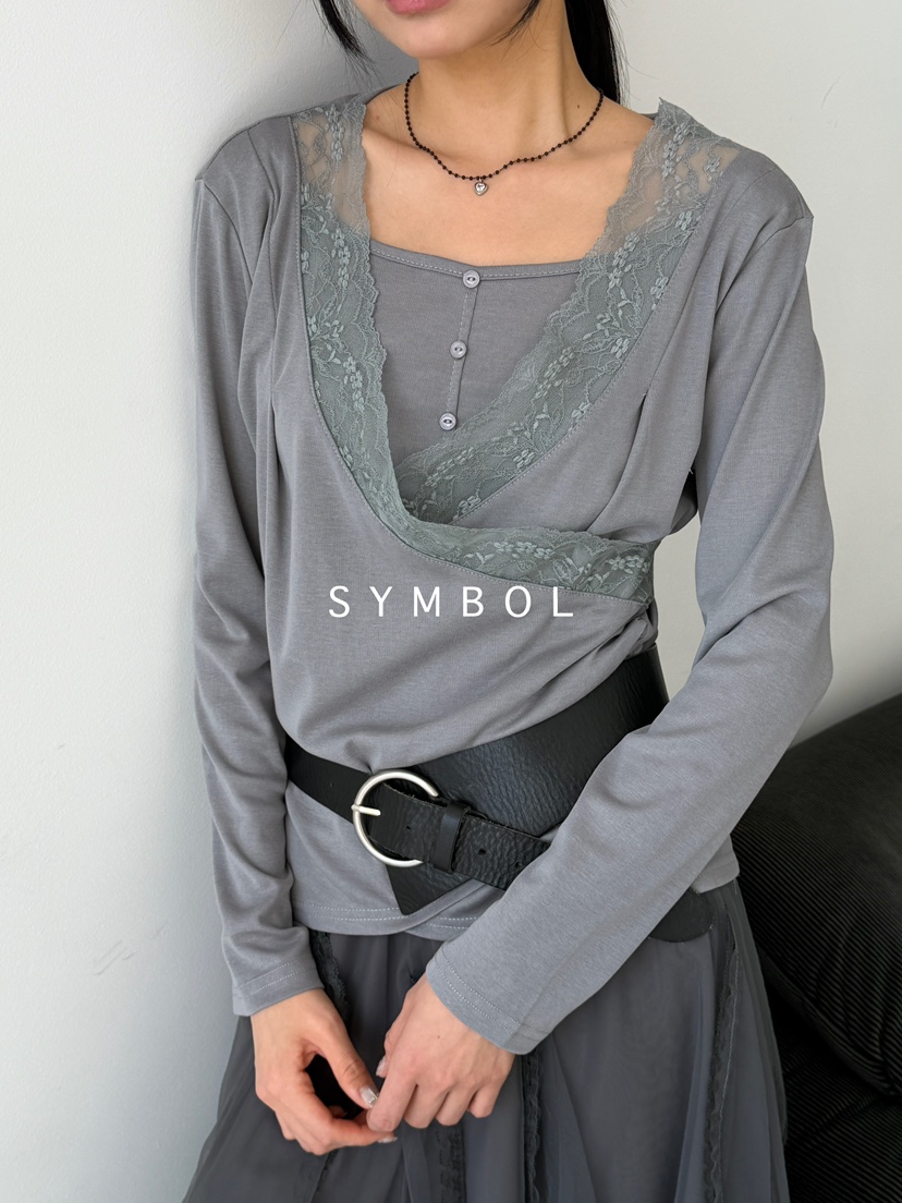 SYMBOL韓國東大門直郵女裝新款26春夏人氣職業長袖T恤蕾絲SYMBOL長袖T恤