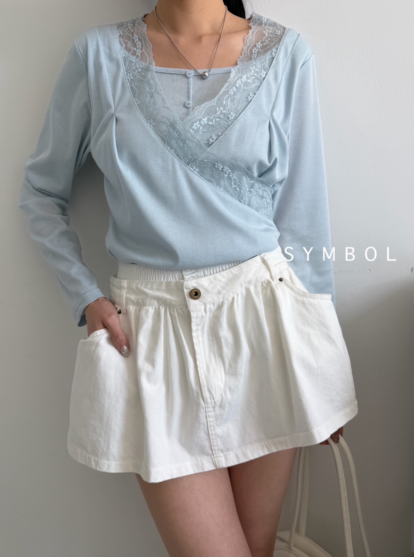 SYMBOL韓國東大門直郵女裝新款26春夏人氣職業長袖T恤蕾絲SYMBOL長袖T恤圖色1